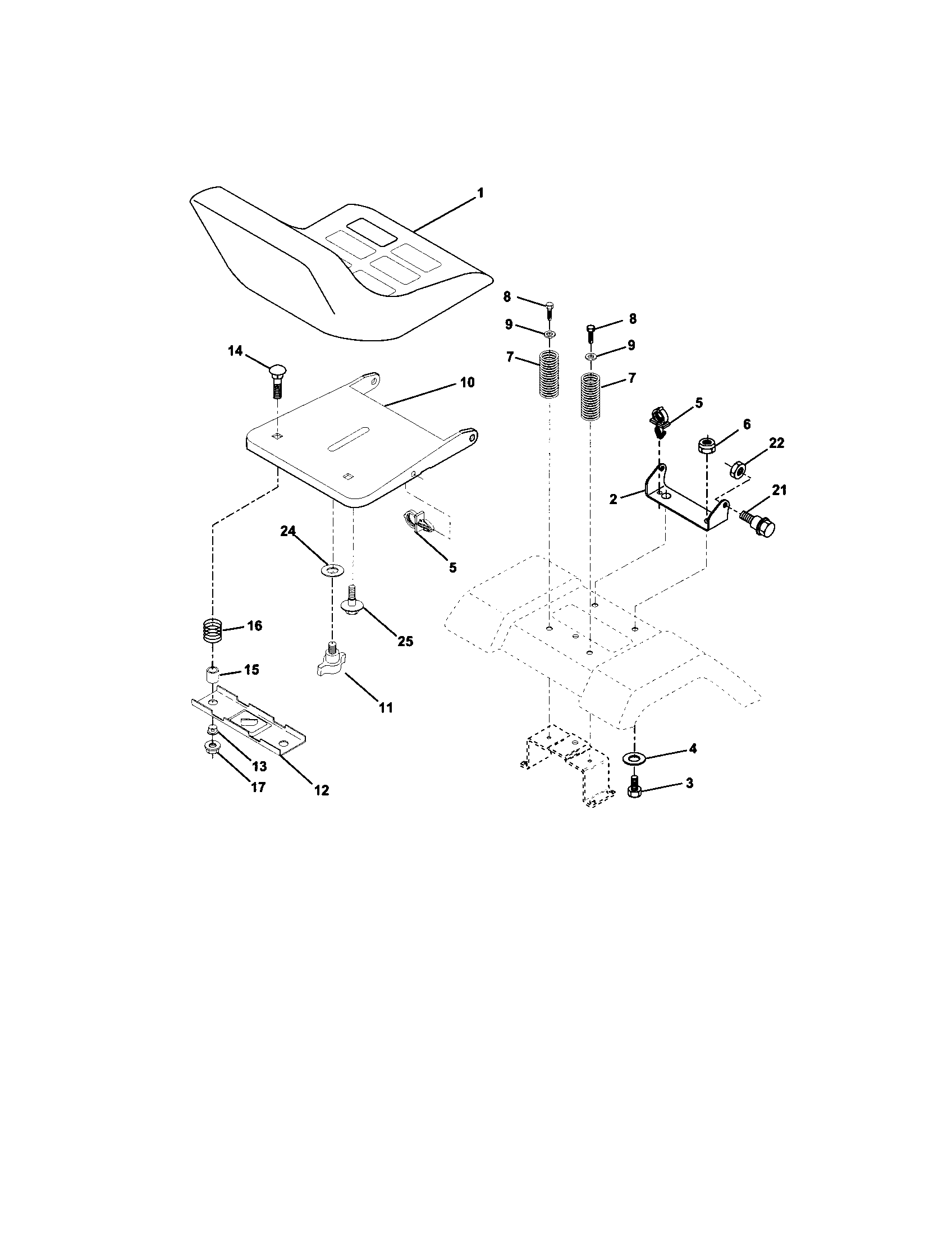 Seat Assembly Diagram and Parts List for 917272441  Craftsman Lawn Tractor