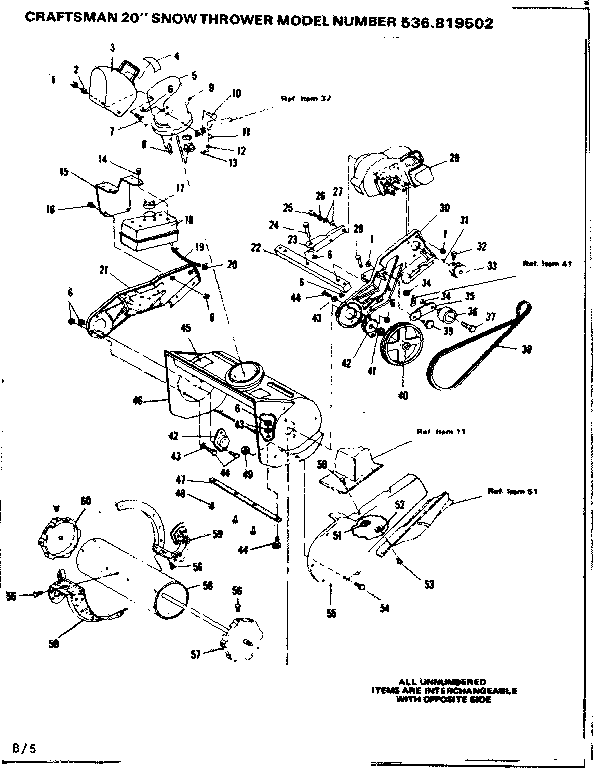 Auger Housing  And Engine Assembly Diagram and Parts List for 536819502  Craftsman Snow Blower