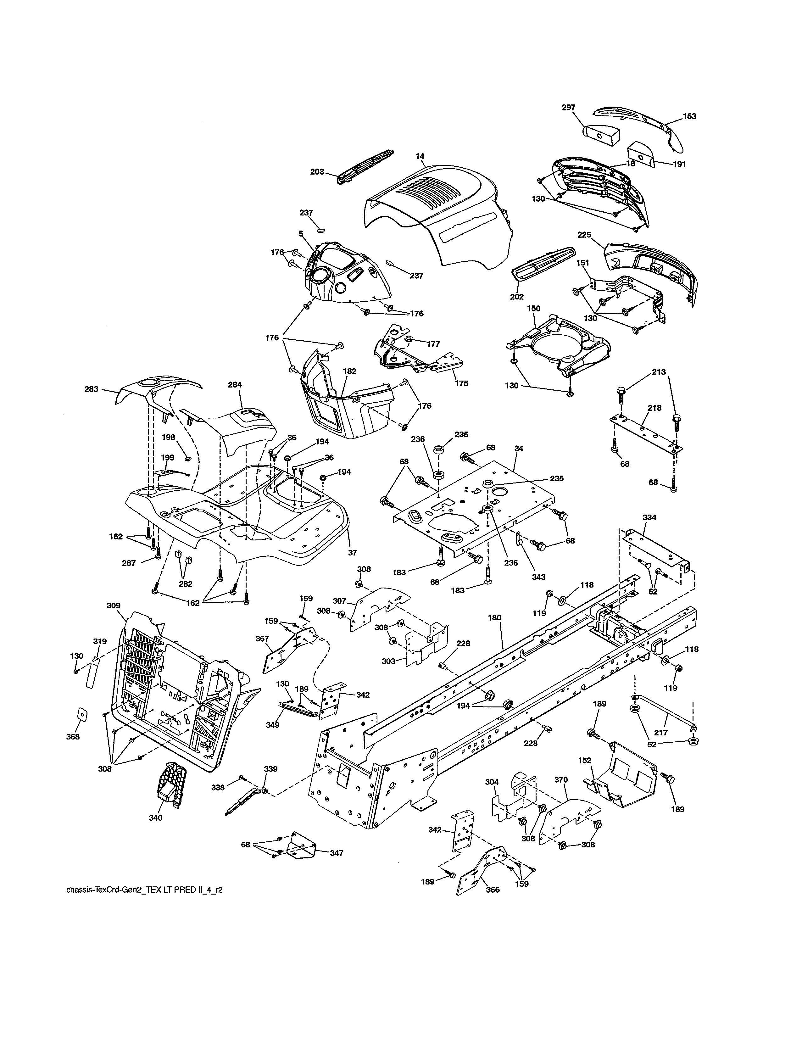 Chassis Assembly Diagram and Parts List for 917991470  Craftsman Lawn Tractor