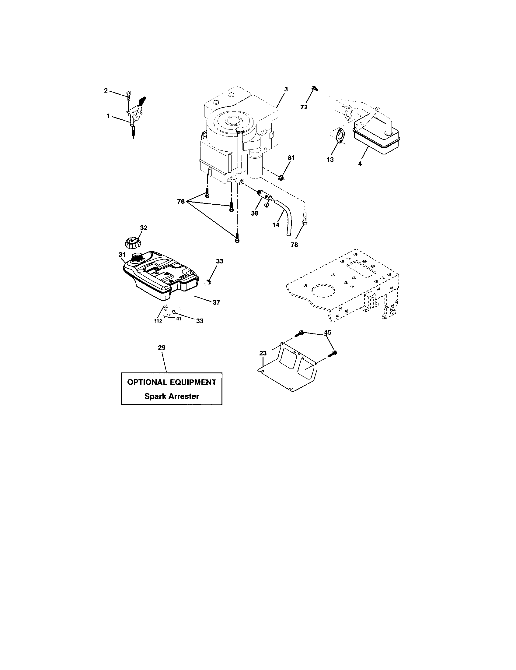 Engine Diagram and Parts List for 917273642  Craftsman Lawn Tractor