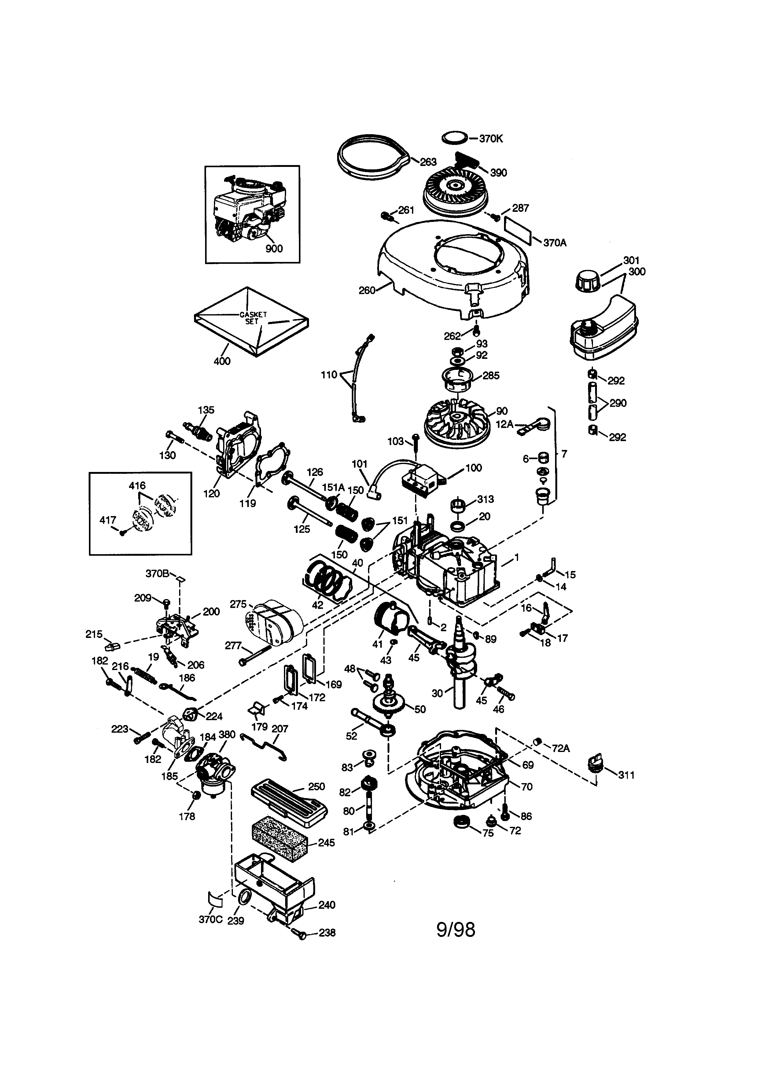 4-cycle Engine Diagram and Parts List for 143995000  Craftsman Engine