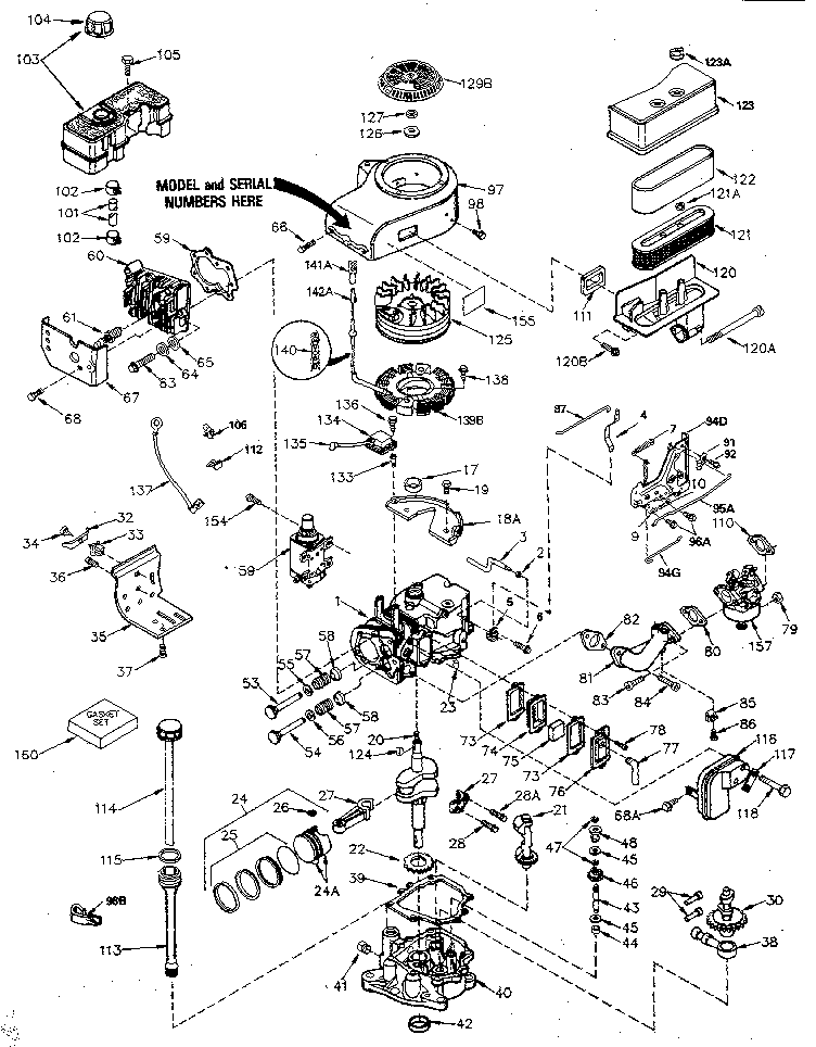 Replacement Parts Diagram and Parts List for 143406102  Craftsman Engine
