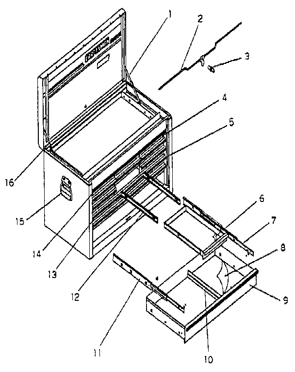 12 Drawer Extra Heavy Duty Chest Diagram and Parts List for 706651050  Craftsman Tool Stand & Cart