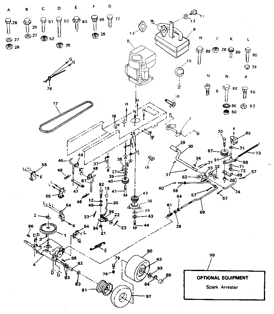 Drive Diagram and Parts List for 917254660  Craftsman Lawn Tractor