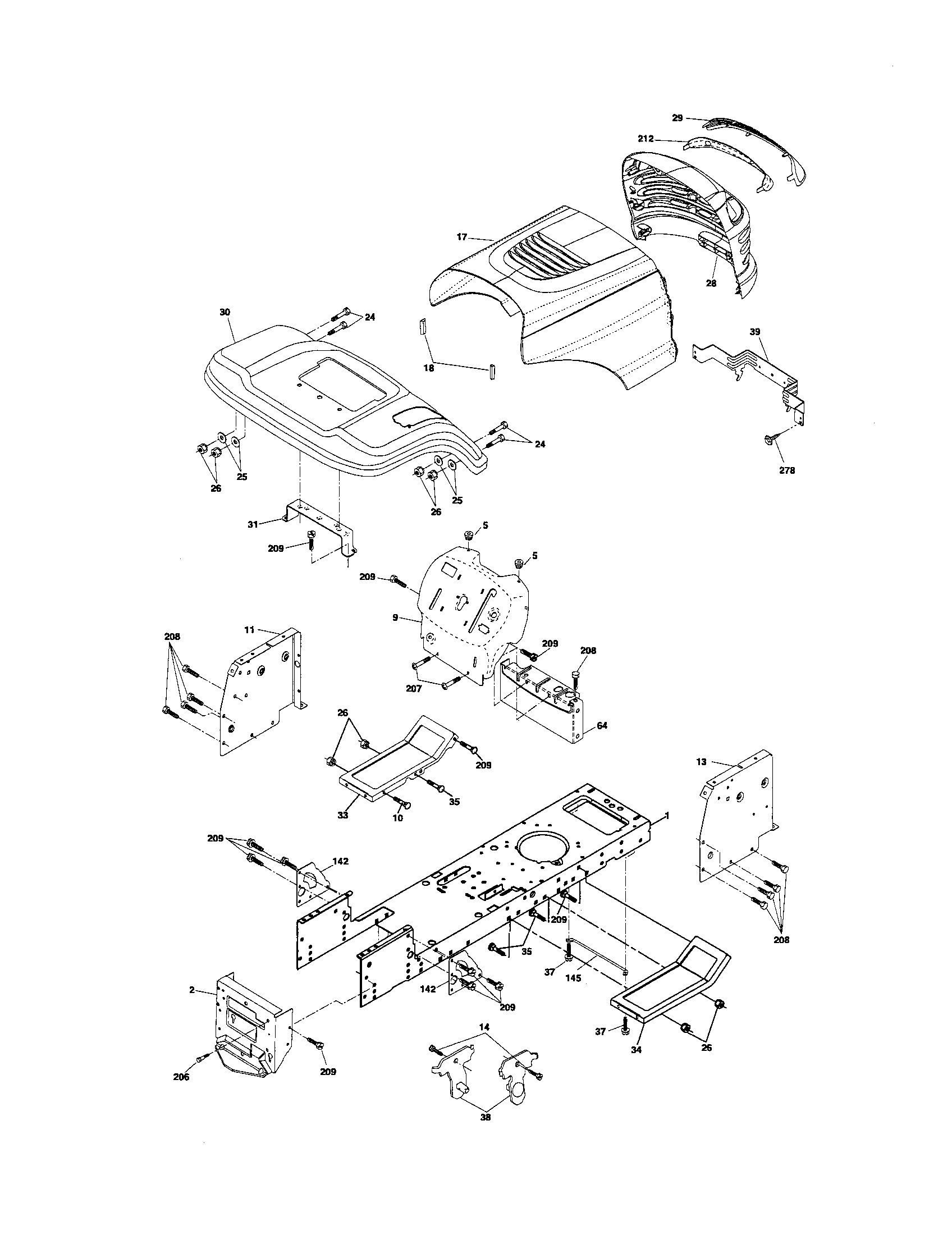 Chassis And Enclosures Diagram and Parts List for 917274352  Craftsman Lawn Tractor
