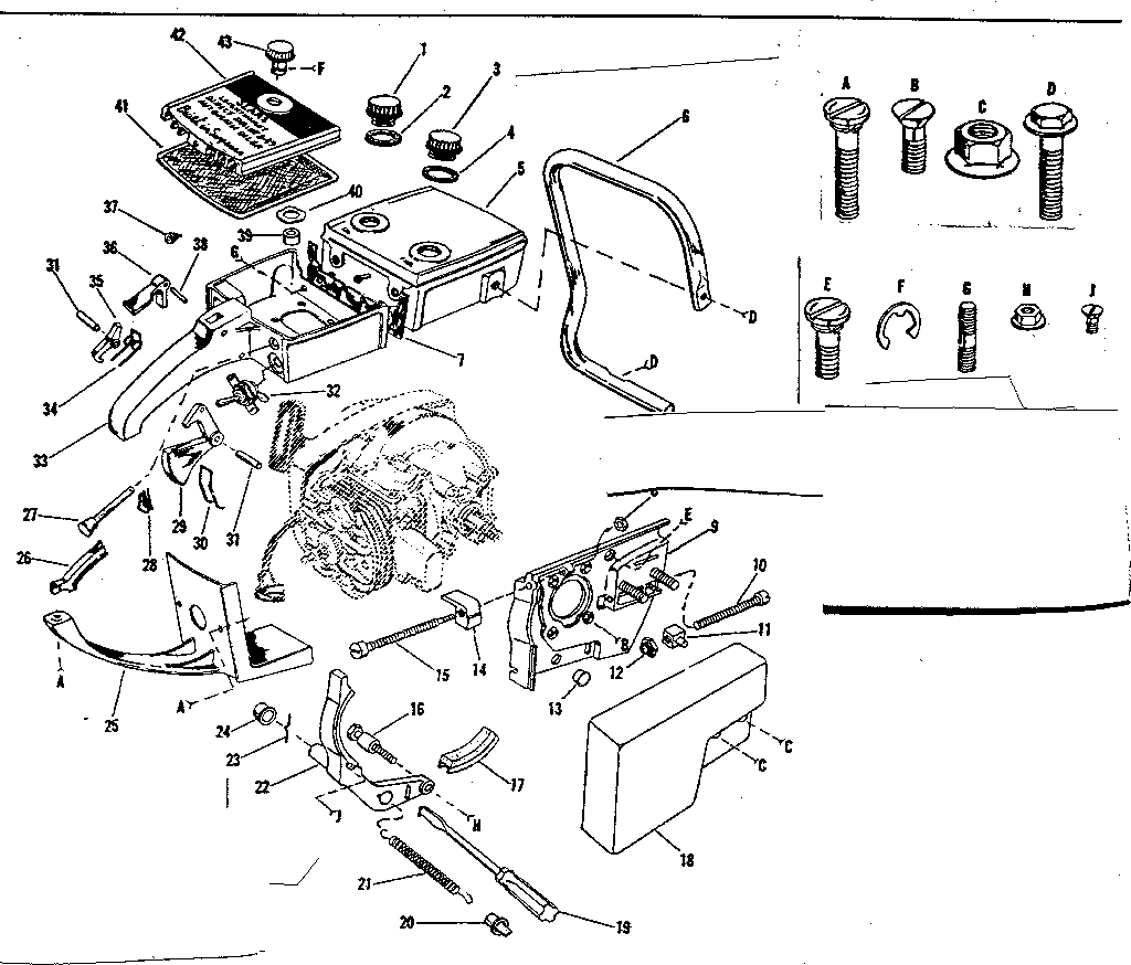 Main Frame Diagram and Parts List for 91763205  Craftsman Chainsaw
