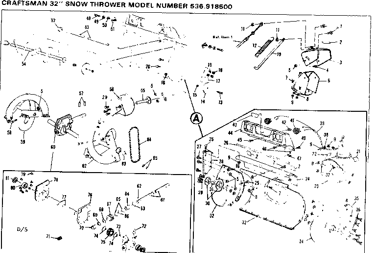 Auger Housing Assembly Diagram and Parts List for 536918500  Craftsman Snow Blower
