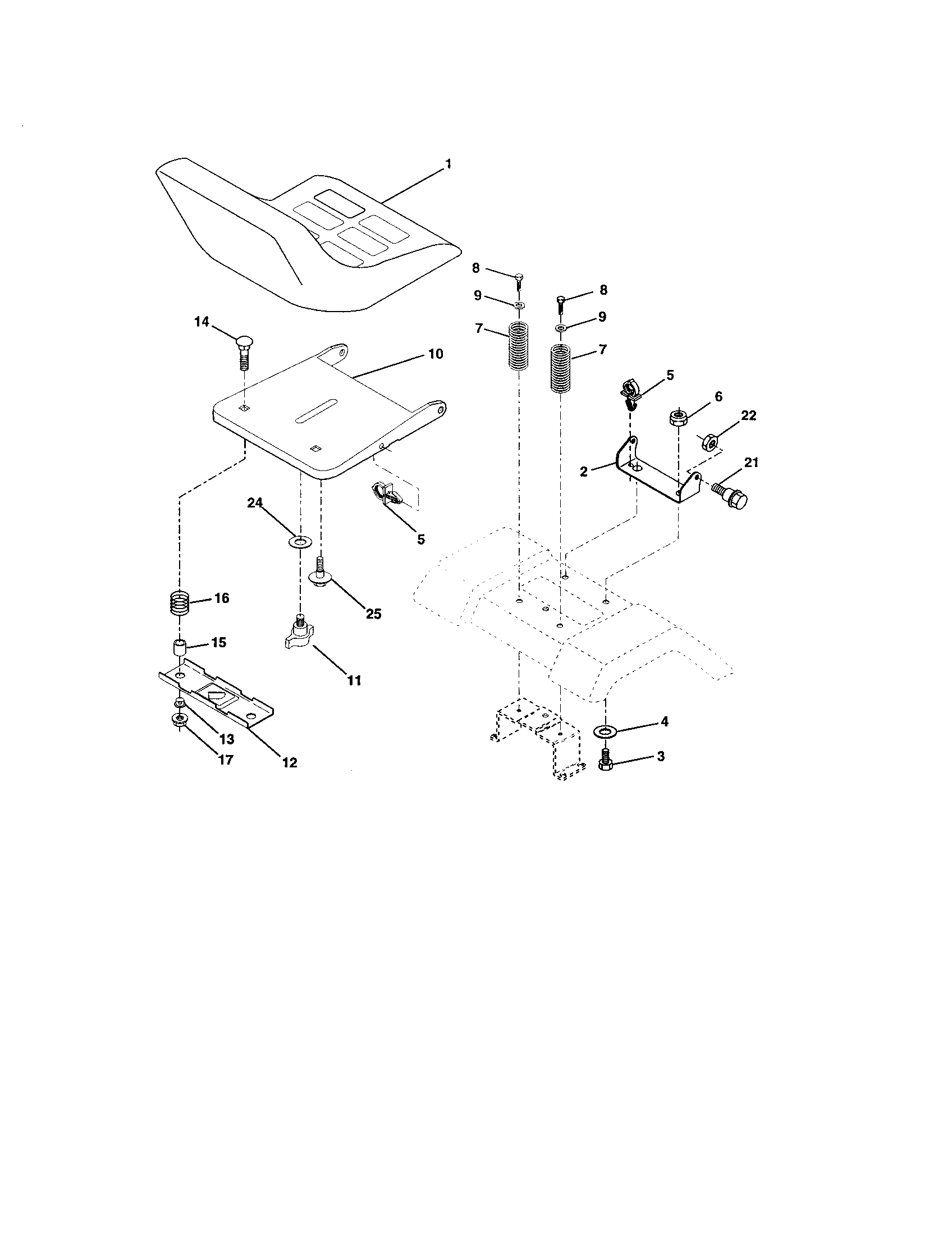 Seat Assembly Diagram and Parts List for 917273400  Craftsman Lawn Tractor