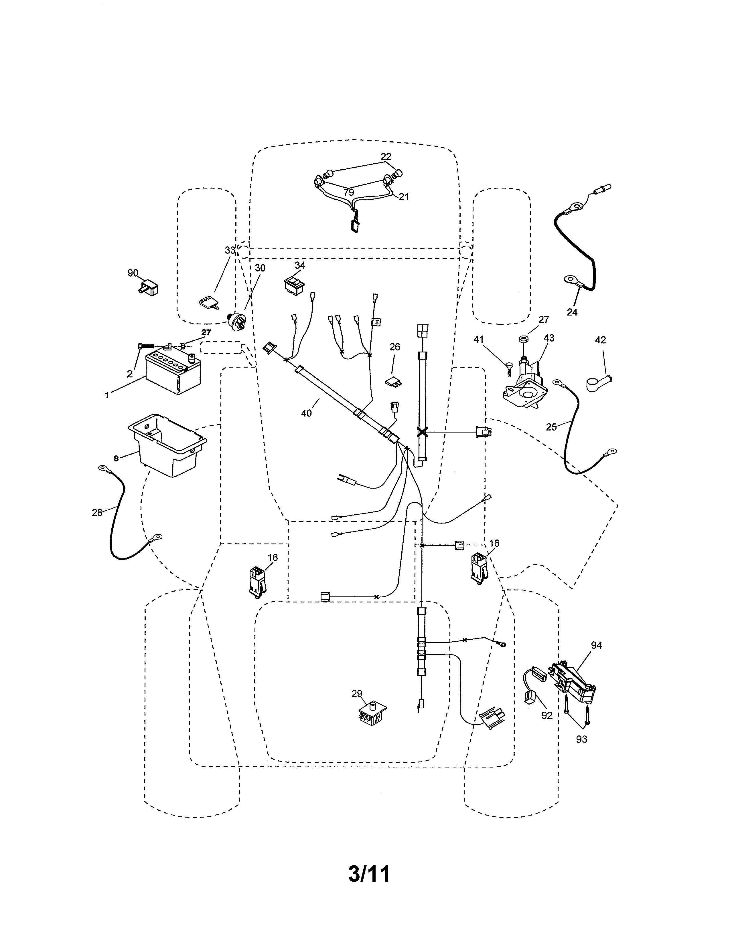 Electrical Diagram and Parts List for 917288190  Craftsman Lawn Tractor