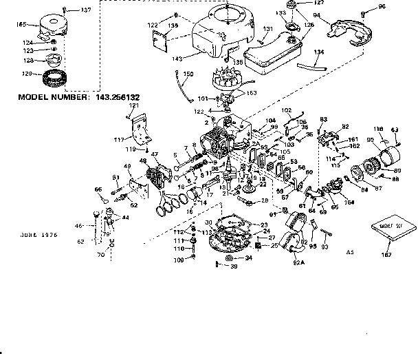 Replacement Parts Diagram and Parts List for 143256132  Craftsman Engine