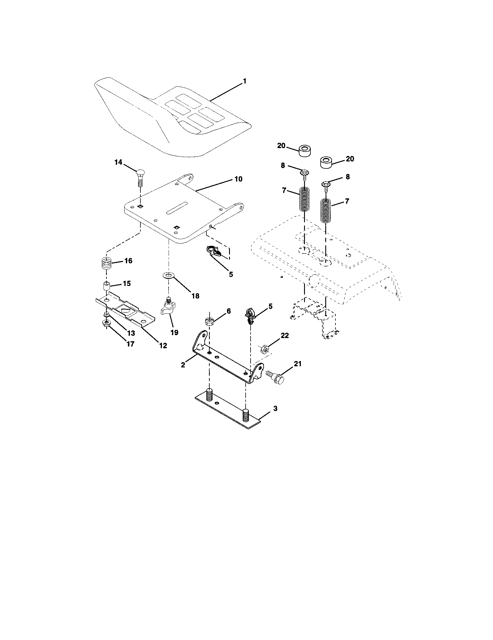 Seat Assembly Diagram and Parts List for 917274953  Craftsman Lawn Tractor