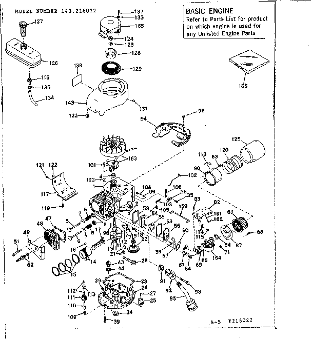 Basic Engine Diagram and Parts List for 143216022  Craftsman Engine