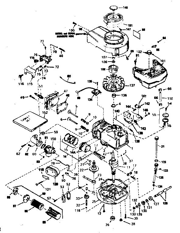 Basic Engine Diagram and Parts List for 143384252  Craftsman Engine