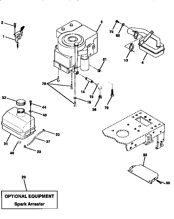 Engine Diagram and Parts List for 917258081  Craftsman Lawn Tractor