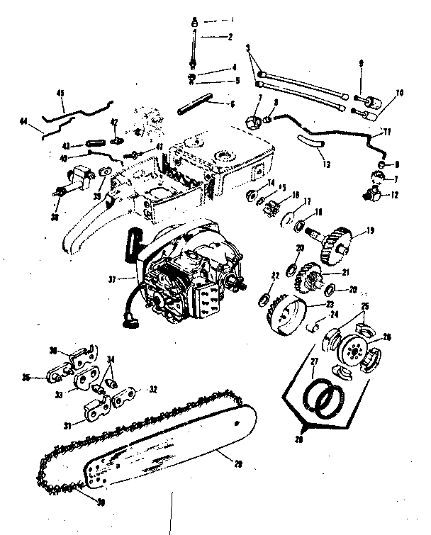 Engine Diagram and Parts List for 917352110  Craftsman Chainsaw