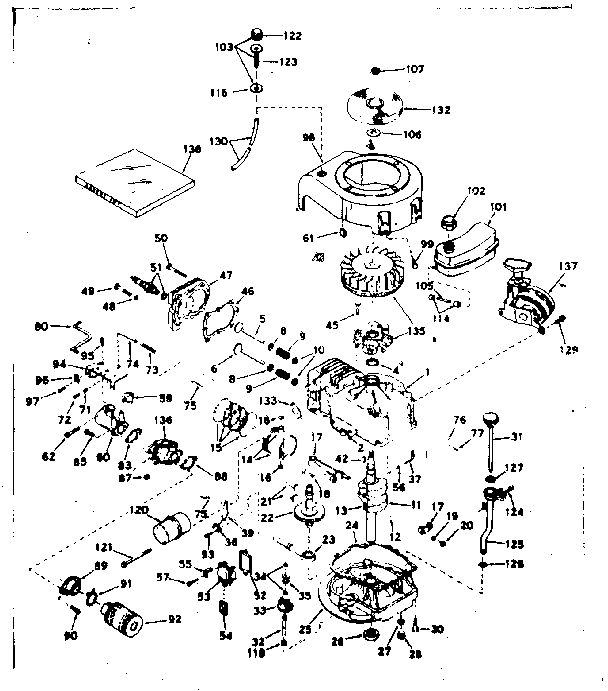 Basic Engine Diagram and Parts List for 143204042  Craftsman Engine