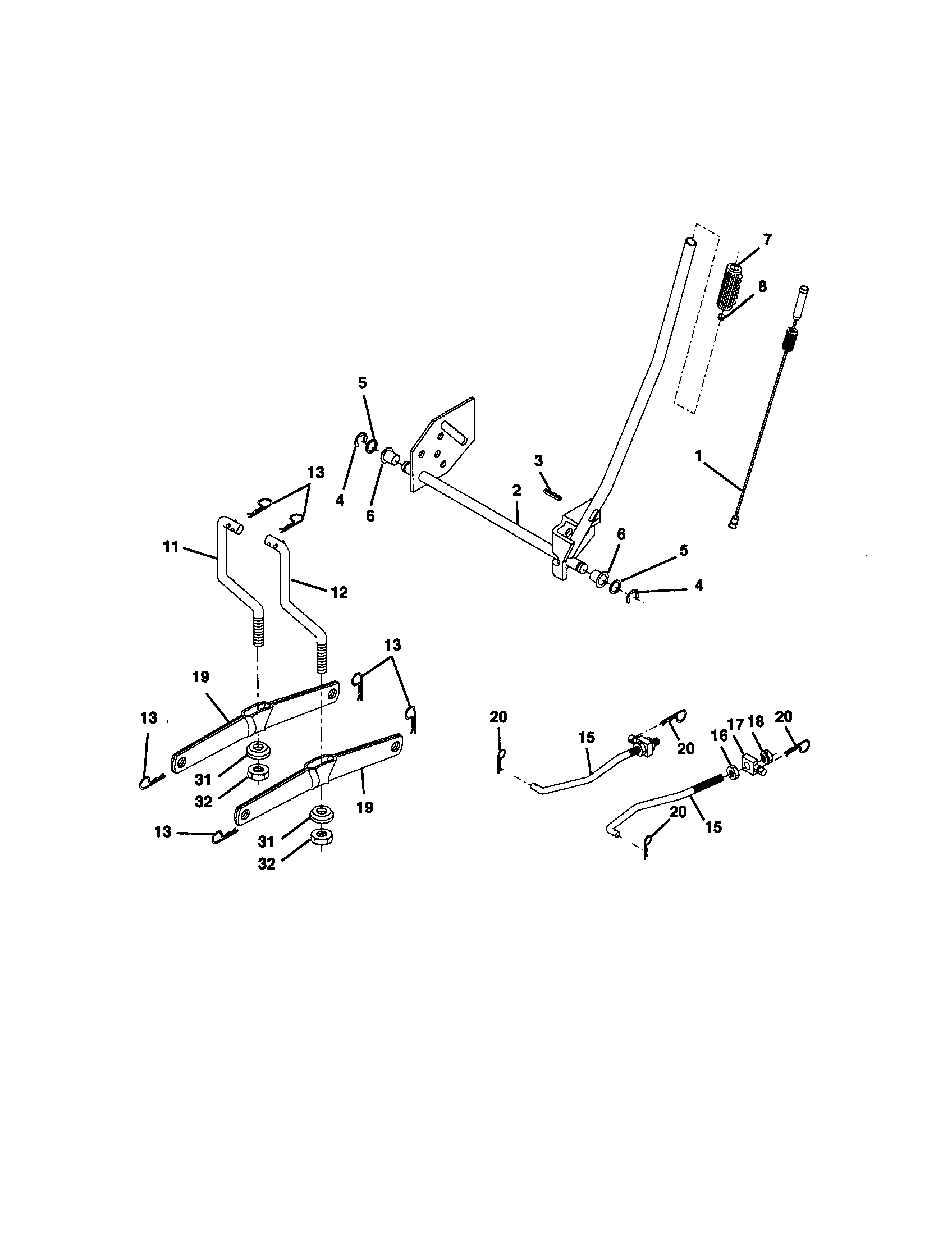 Lift Assembly Diagram and Parts List for 917271062  Craftsman Lawn Tractor