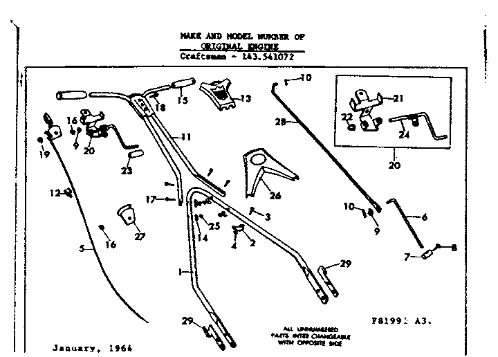 Handle Assembly Diagram and Parts List for 53681991  Craftsman Lawn Mower