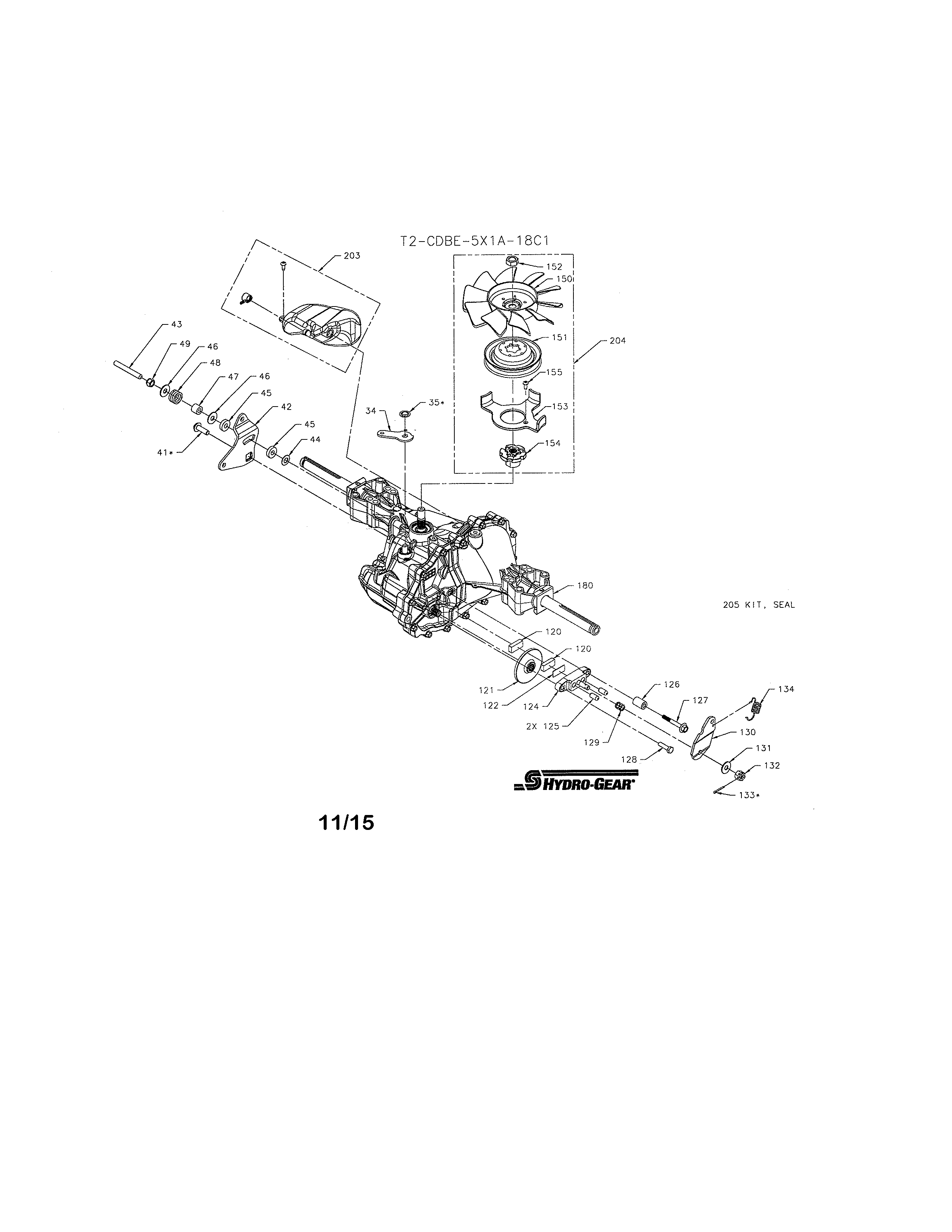 Transaxle Diagram and Parts List for 917203811  Craftsman Lawn Tractor