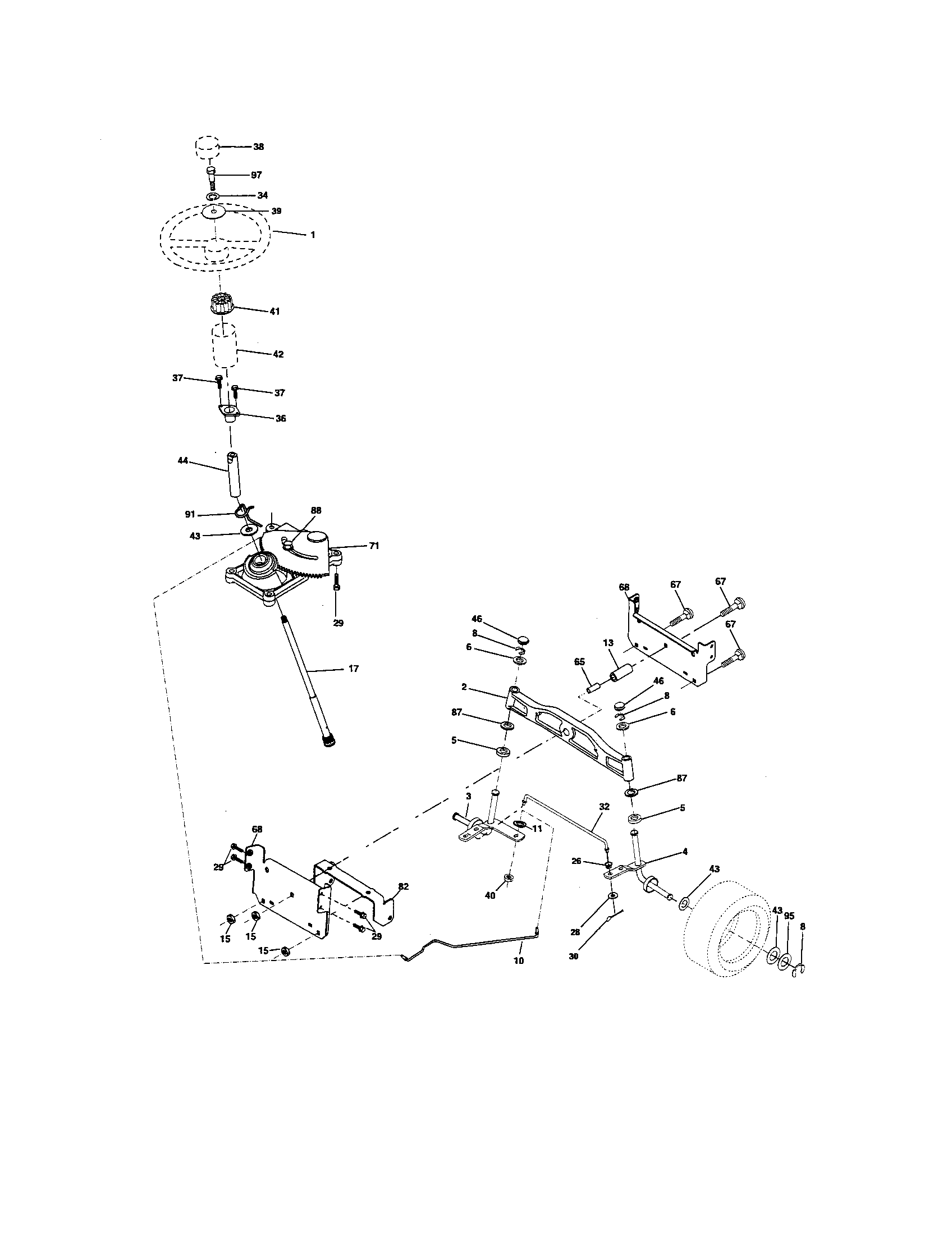 Steering Assembly Diagram and Parts List for 917275754  Craftsman Lawn Tractor