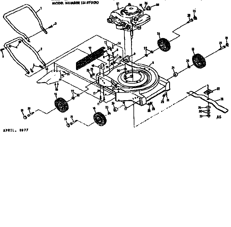 Mower Deck Diagram and Parts List for 131973010  Craftsman Lawn Mower