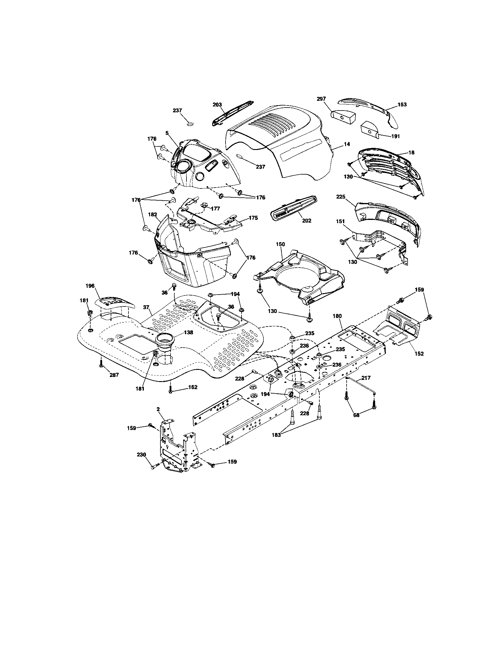 Chassis Diagram and Parts List for 917286120  Craftsman Lawn Tractor