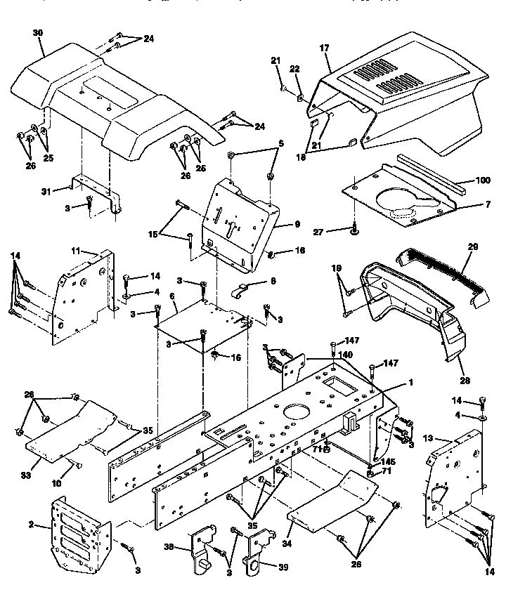 Chassis And Enclosures Diagram and Parts List for 917258101  Craftsman Lawn Tractor