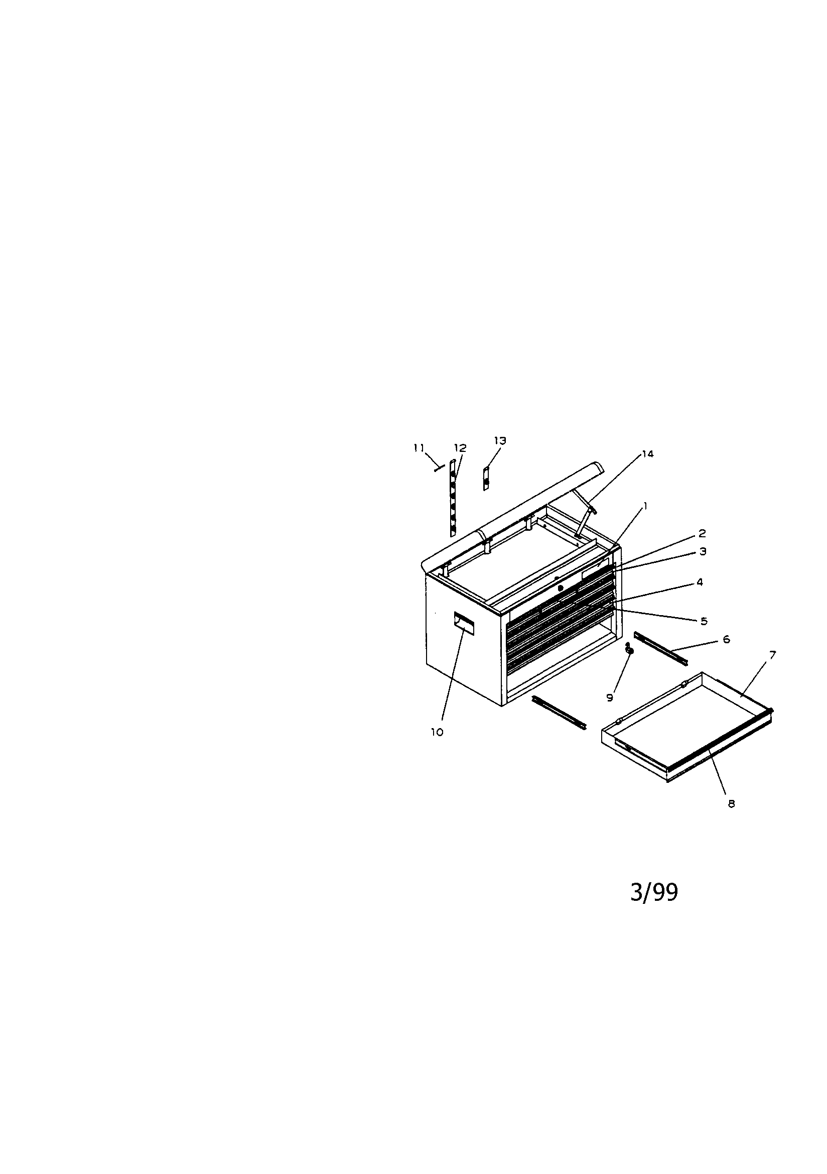 8 Drawer Professional Chest Diagram and Parts List for 7066594800  Craftsman Tool Stand & Cart