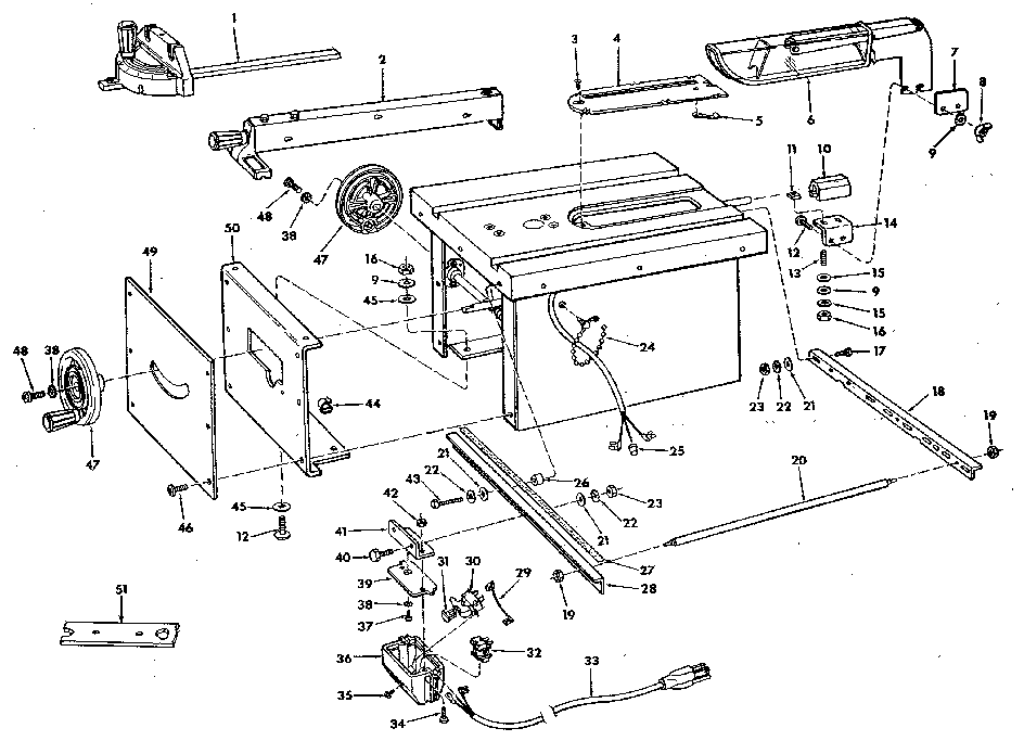 Figure 1 Diagram and Parts List for 113226681  Craftsman Saw