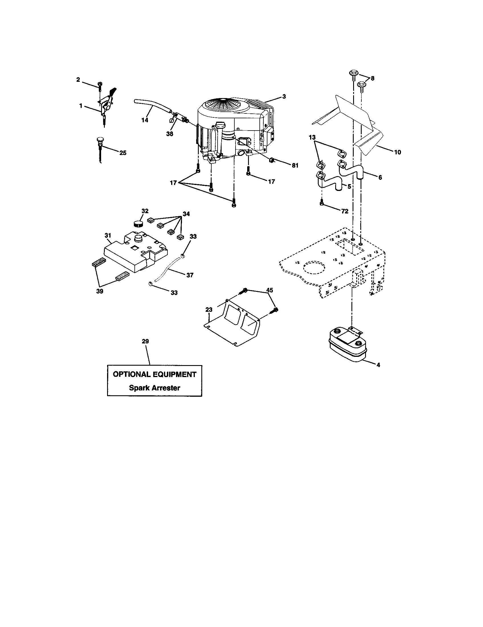 Engine Diagram and Parts List for 917273522  Craftsman Lawn Tractor