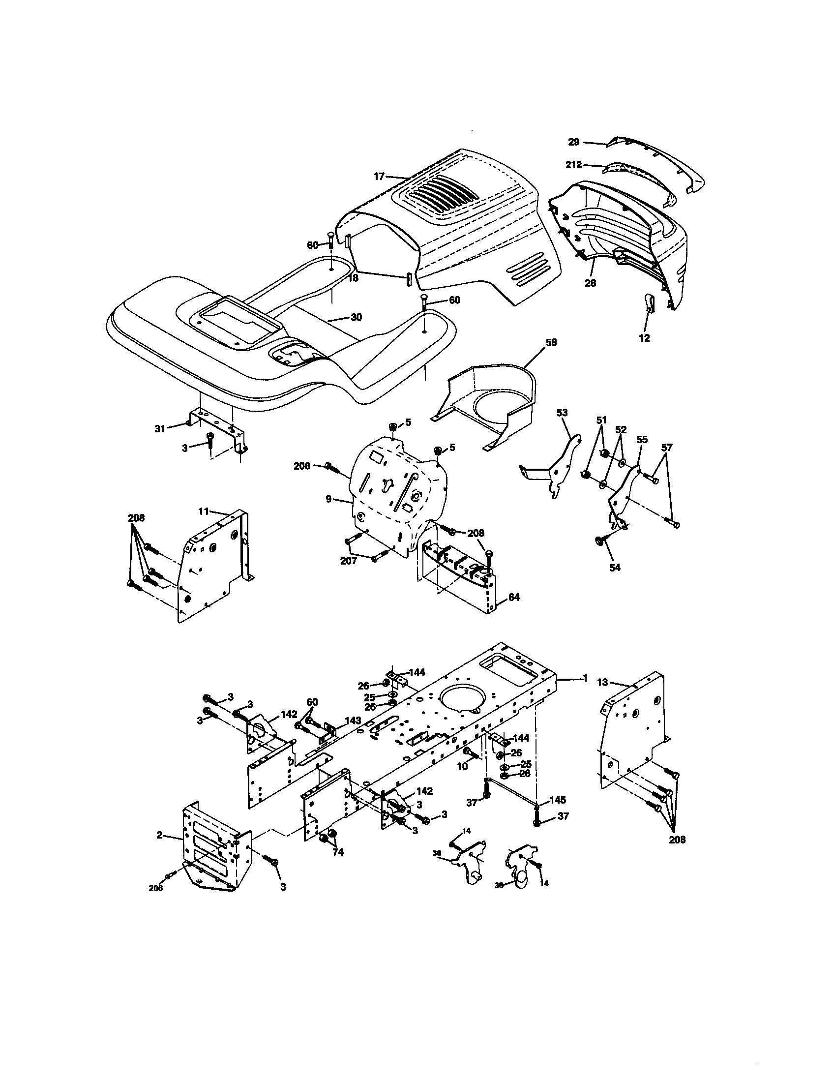 Chassis And Enclosures Diagram and Parts List for 917271641  Craftsman Lawn Tractor