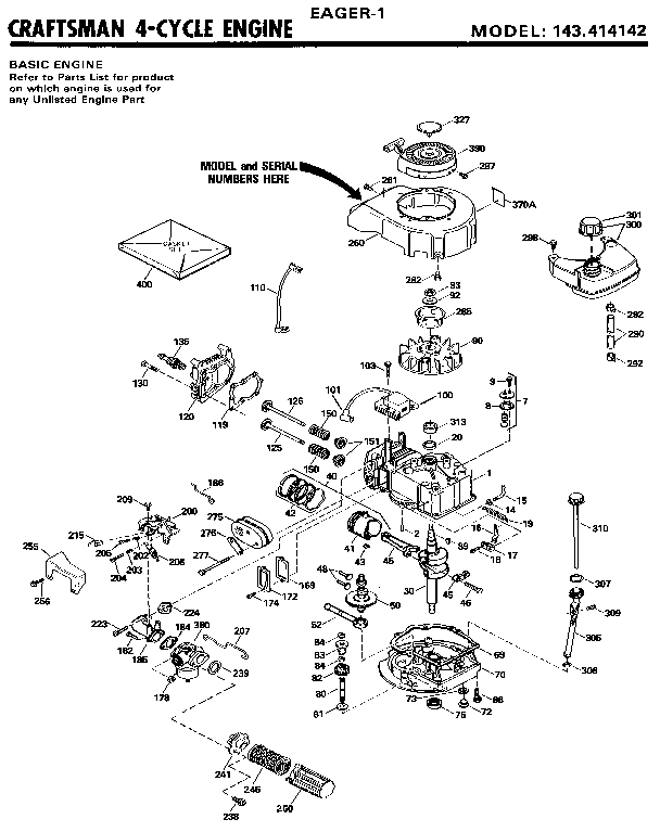 Craftsman 4-cycle Engine Diagram and Parts List for 143414142  Craftsman Engine
