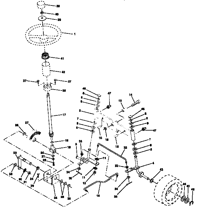 Steering Assembly Diagram and Parts List for 917257620  Craftsman Lawn Tractor