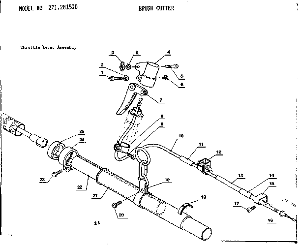 Throttle Lever Assembly Diagram and Parts List for 271281510  Craftsman Trimmer