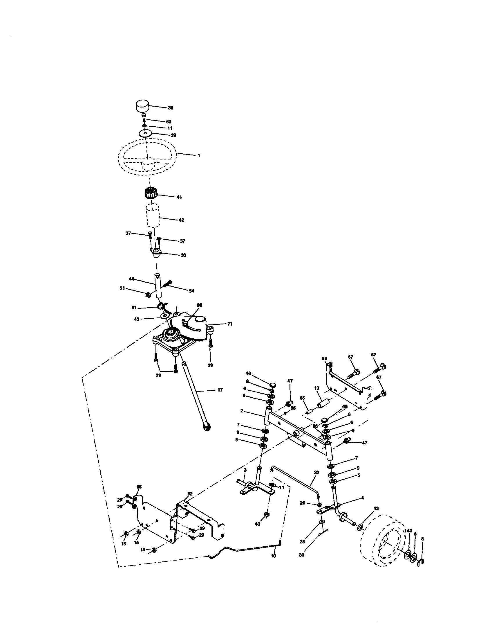 Steering Assembly Diagram and Parts List for 917272081  Craftsman Lawn Tractor