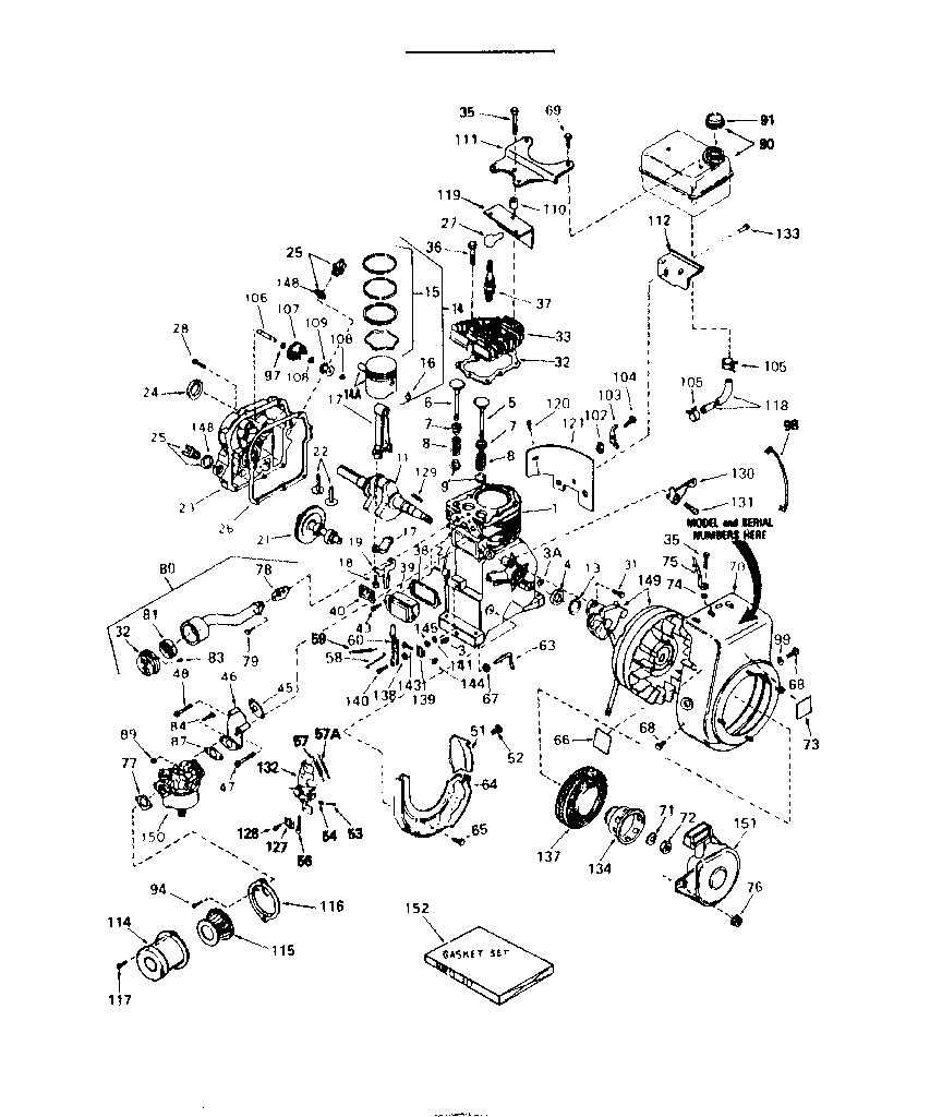 Basic Engine Diagram and Parts List for 143H35-45566N  Craftsman Engine