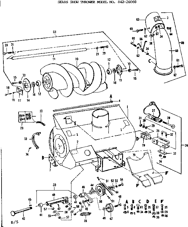 Auger  Assembly Diagram and Parts List for 84226008  Craftsman Snow Blower