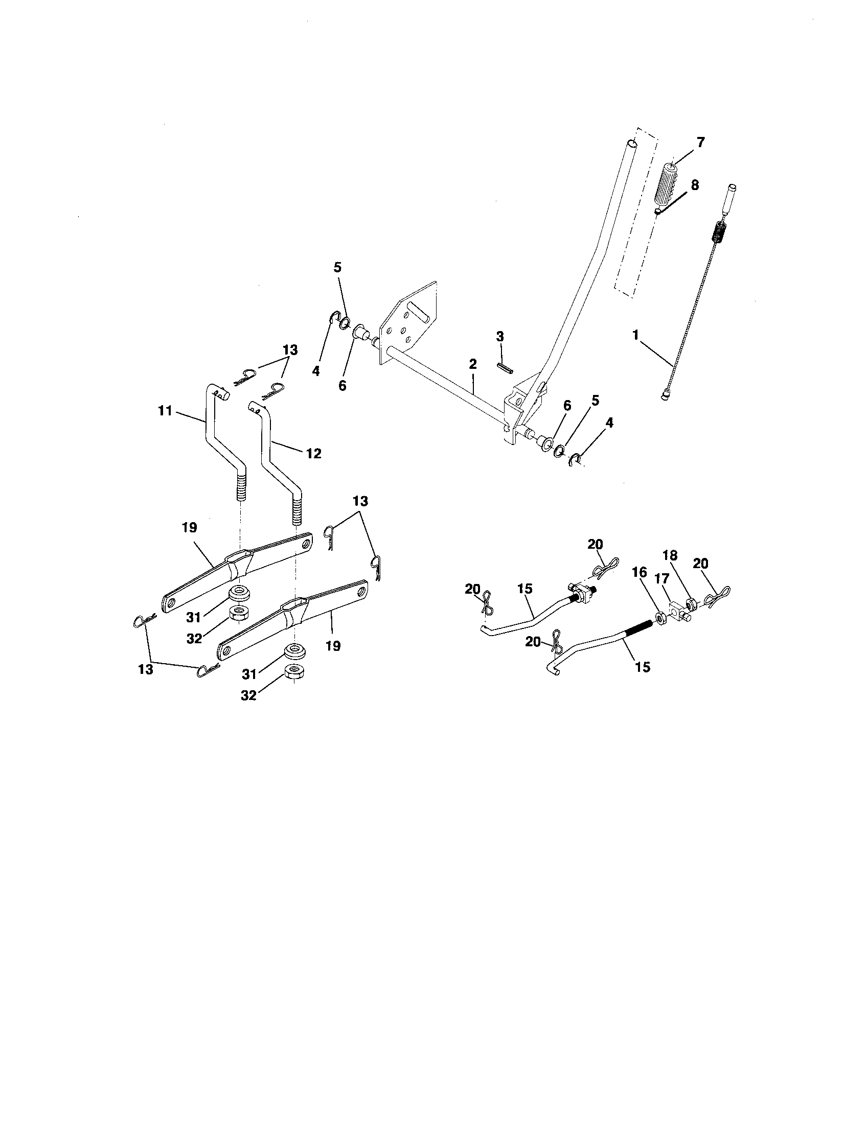 Lift Assembly Diagram and Parts List for 917276412  Craftsman Lawn Tractor