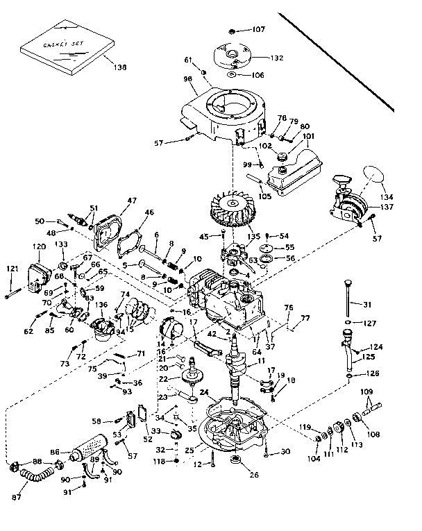 Basic Engine Diagram and Parts List for 143197032  Craftsman Engine