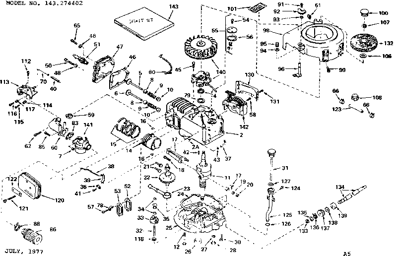 Engine Diagram and Parts List for 143274402  Craftsman Engine