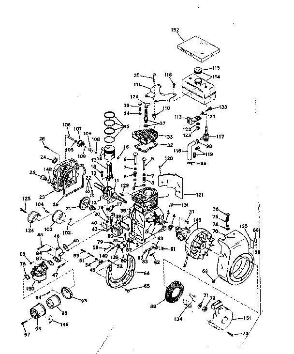 Basic Engine Diagram and Parts List for 143564102  Craftsman Engine