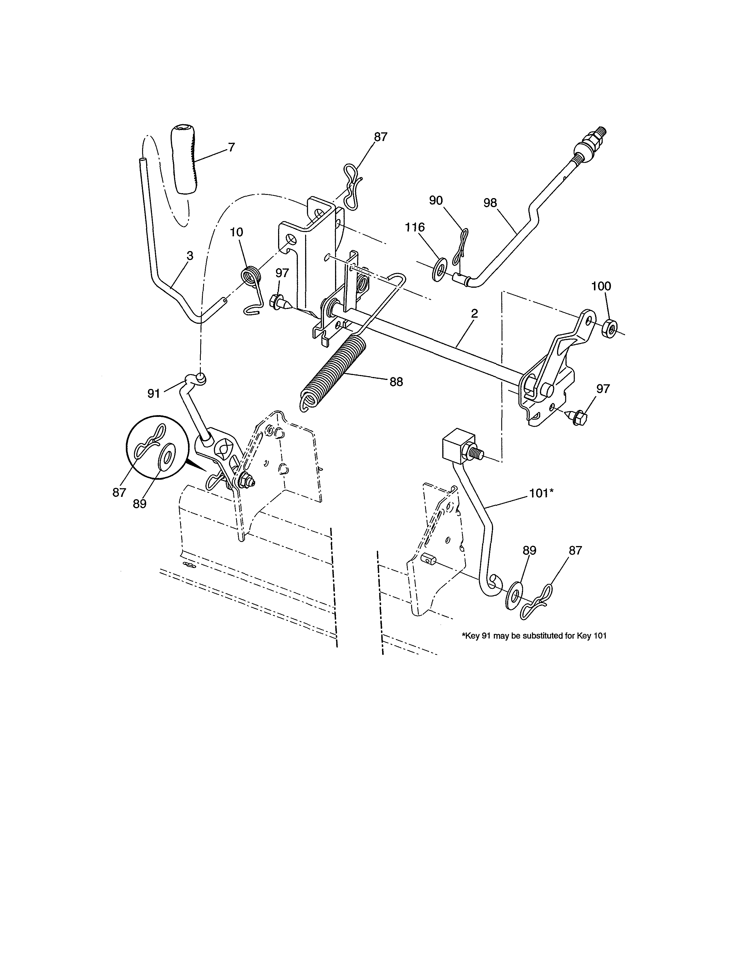 Lift Assembly Diagram and Parts List for 917203831  Craftsman Lawn Tractor