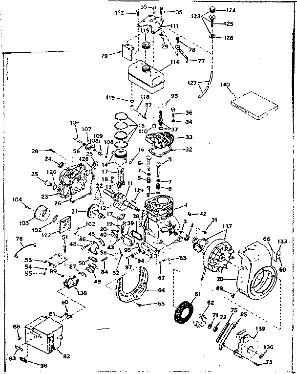 Basic Engine Diagram and Parts List for 143614082  Craftsman Engine
