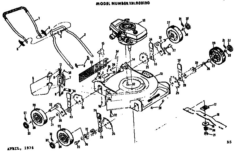 Replacement Parts Diagram and Parts List for 131908120  Craftsman Lawn Mower