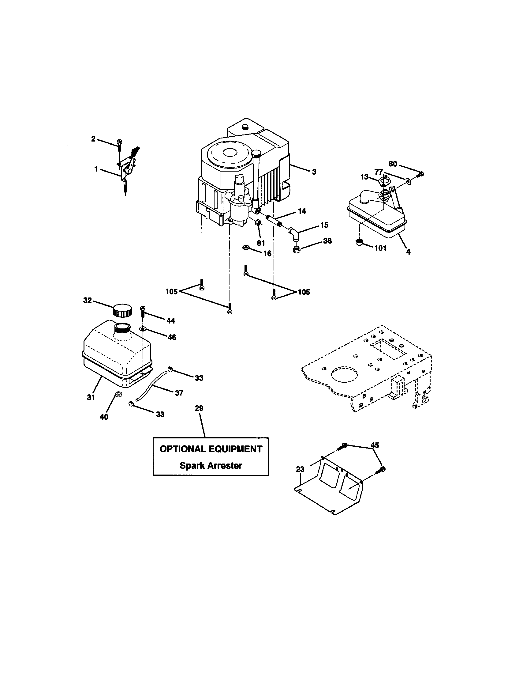 Engine Diagram and Parts List for 917271062  Craftsman Lawn Tractor