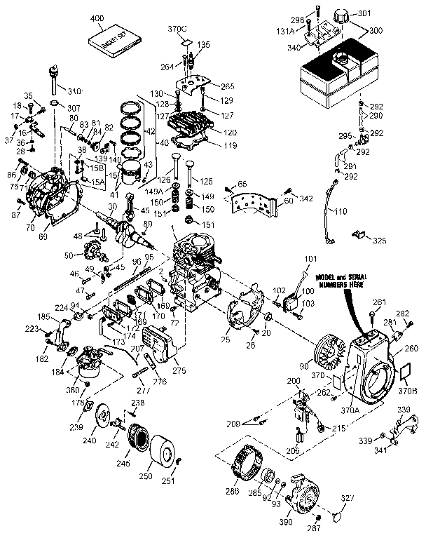 Replacement Parts Diagram and Parts List for 143941005  Craftsman Engine