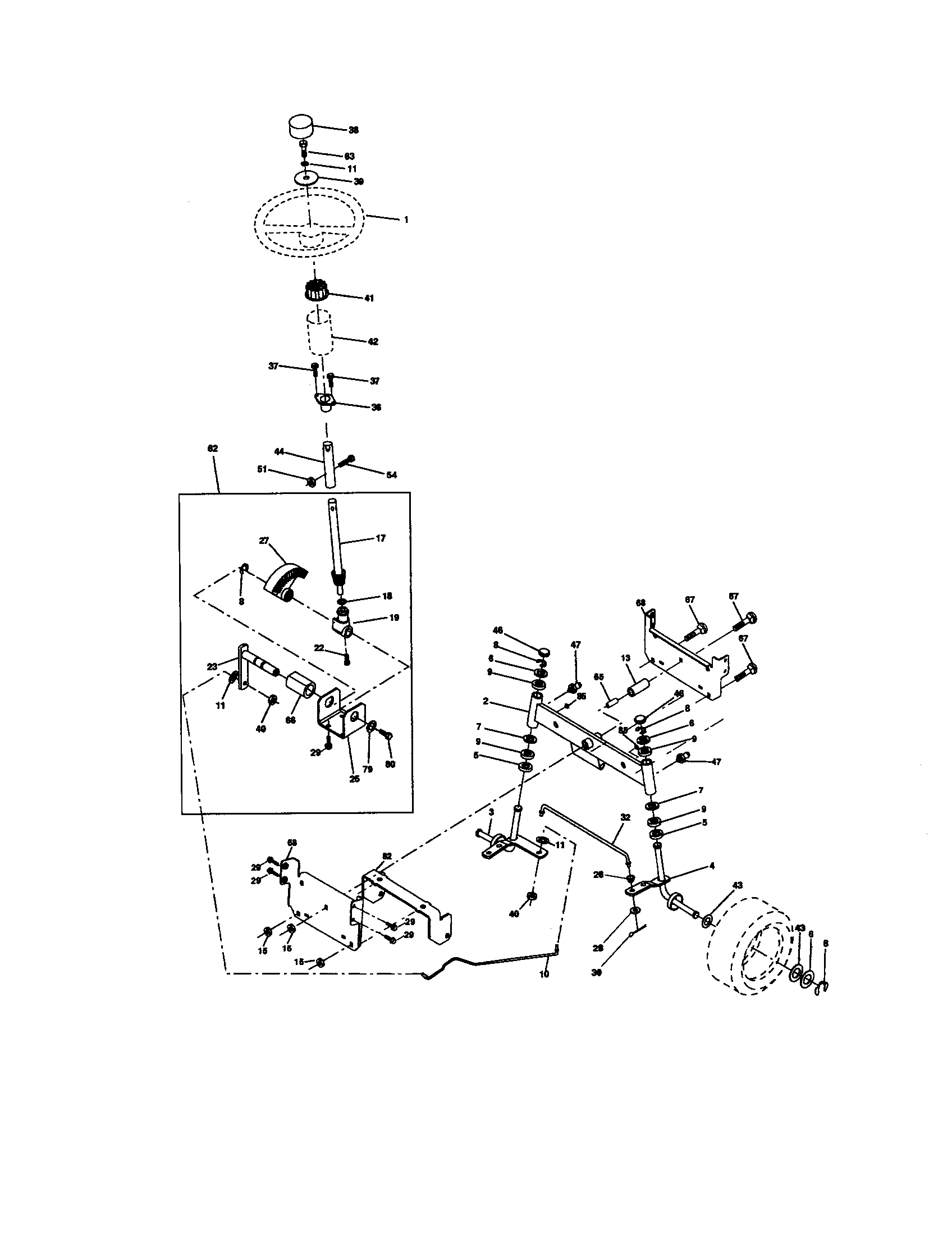 Steering Assembly Diagram and Parts List for 917271630  Craftsman Lawn Tractor