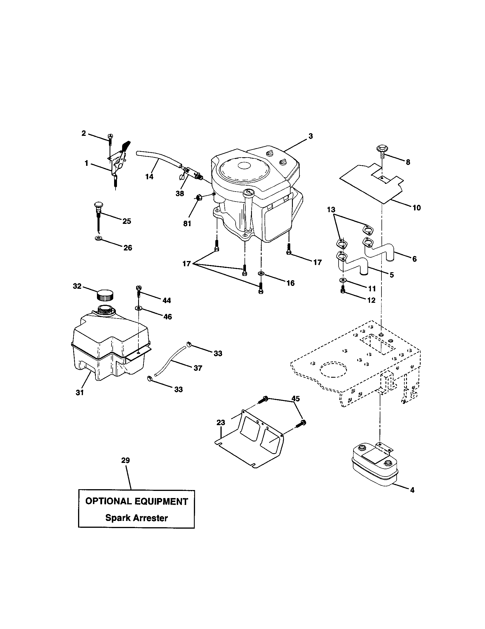 Engine Diagram and Parts List for 917279942  Craftsman Lawn Tractor