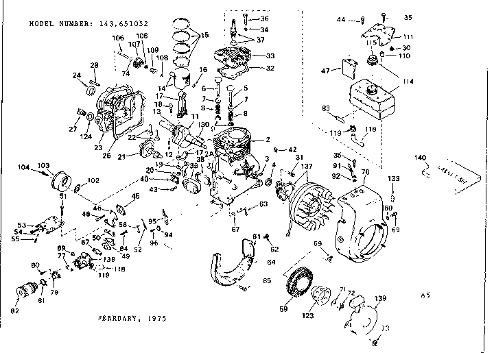 Replacement Parts Diagram and Parts List for 143651052  Craftsman Engine