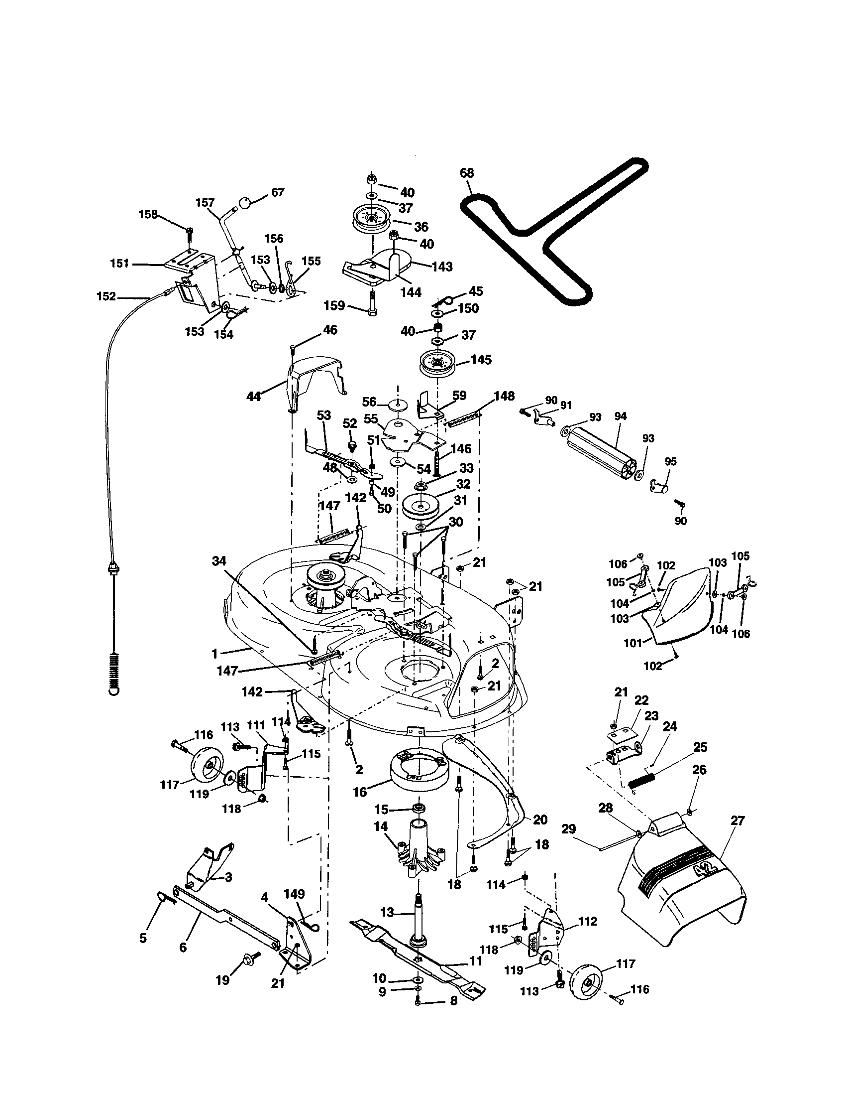 Mower Deck Diagram and Parts List for 917279942  Craftsman Lawn Tractor
